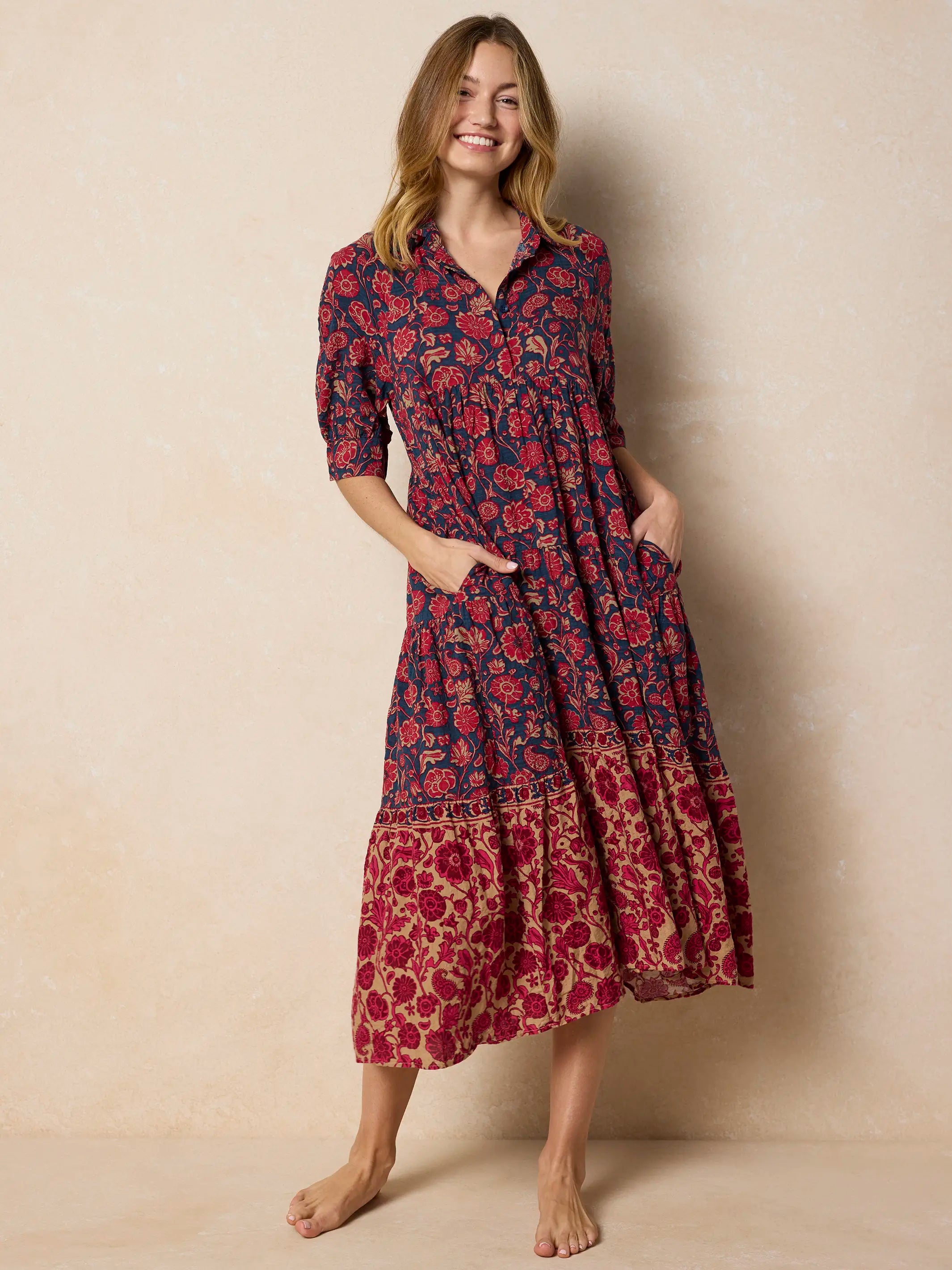 Rebecca Midi Dress - Ornate Paisley Navy