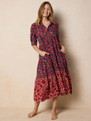 Rebecca Midi Dress - Ornate Paisley Navy