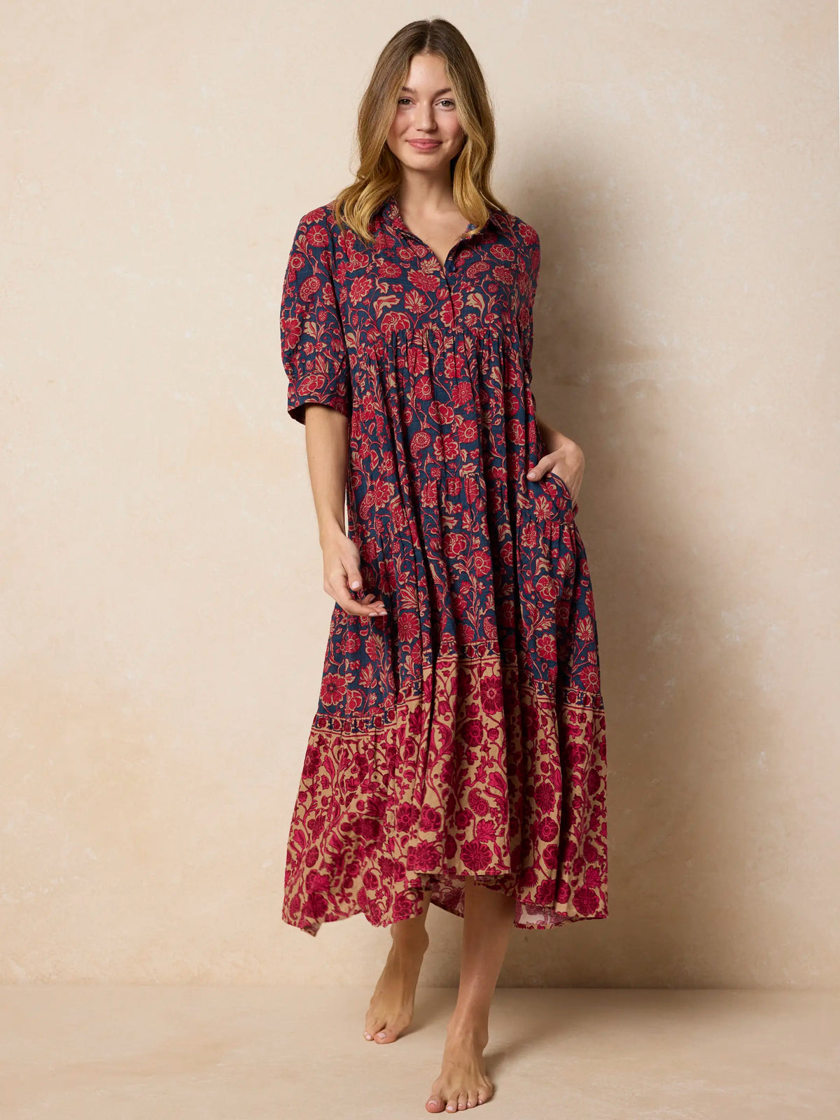 Rebecca Midi Dress - Ornate Paisley Navy