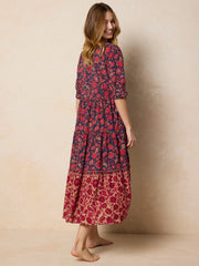 Rebecca Midi Dress - Ornate Paisley Navy