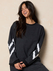 Comfy Crewneck Sweatshirt - Charcoal Chevron