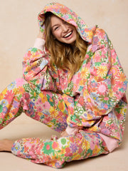 Oversized Printed Hoodie - Rainbow Floral