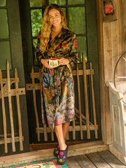 Icon Sherpa Slippers - Black Pink Folk Flower