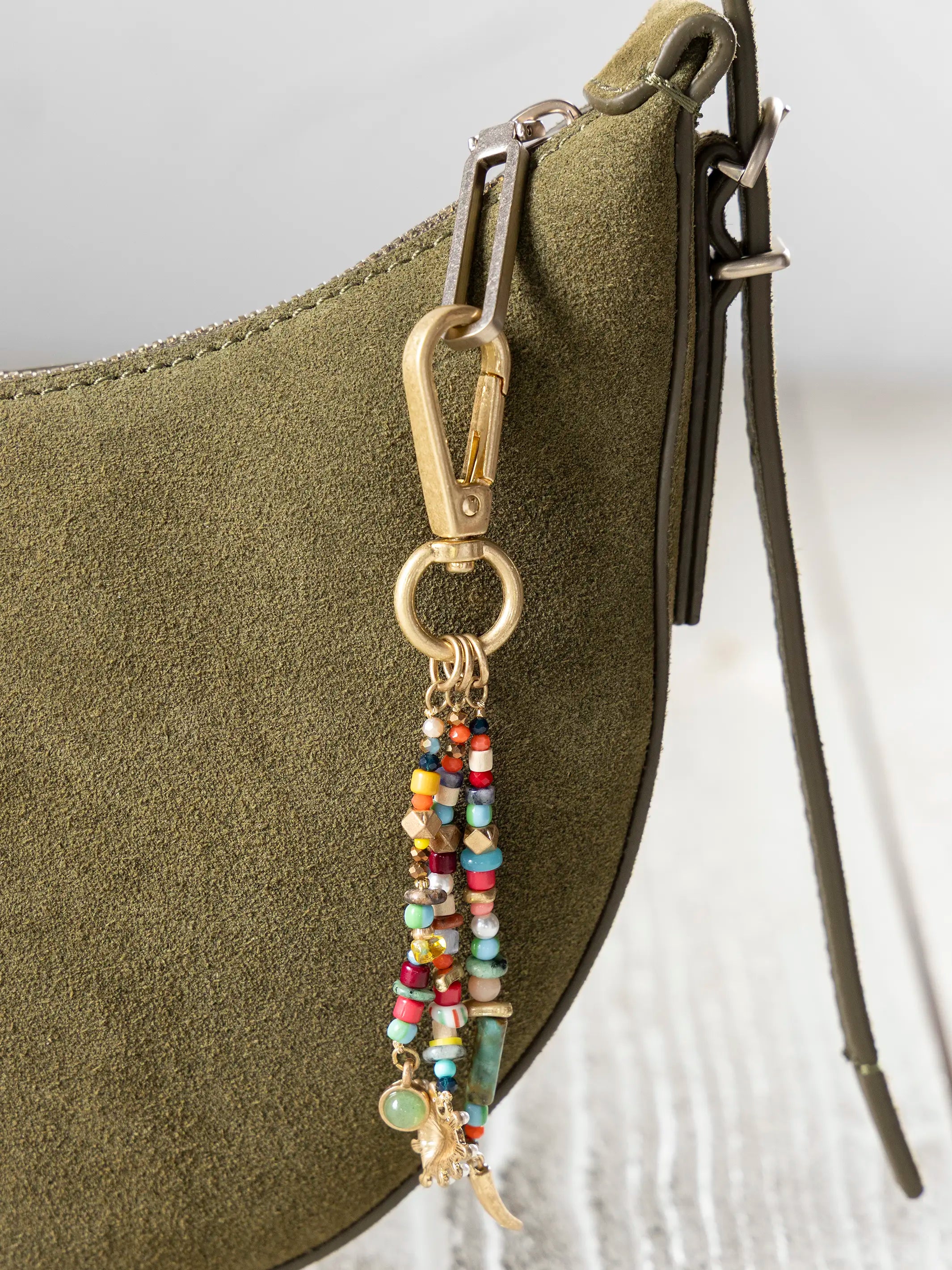 Beaded Keychain Bag Charm - Rainbow Heart