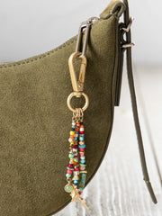 Beaded Keychain Bag Charm - Rainbow Heart