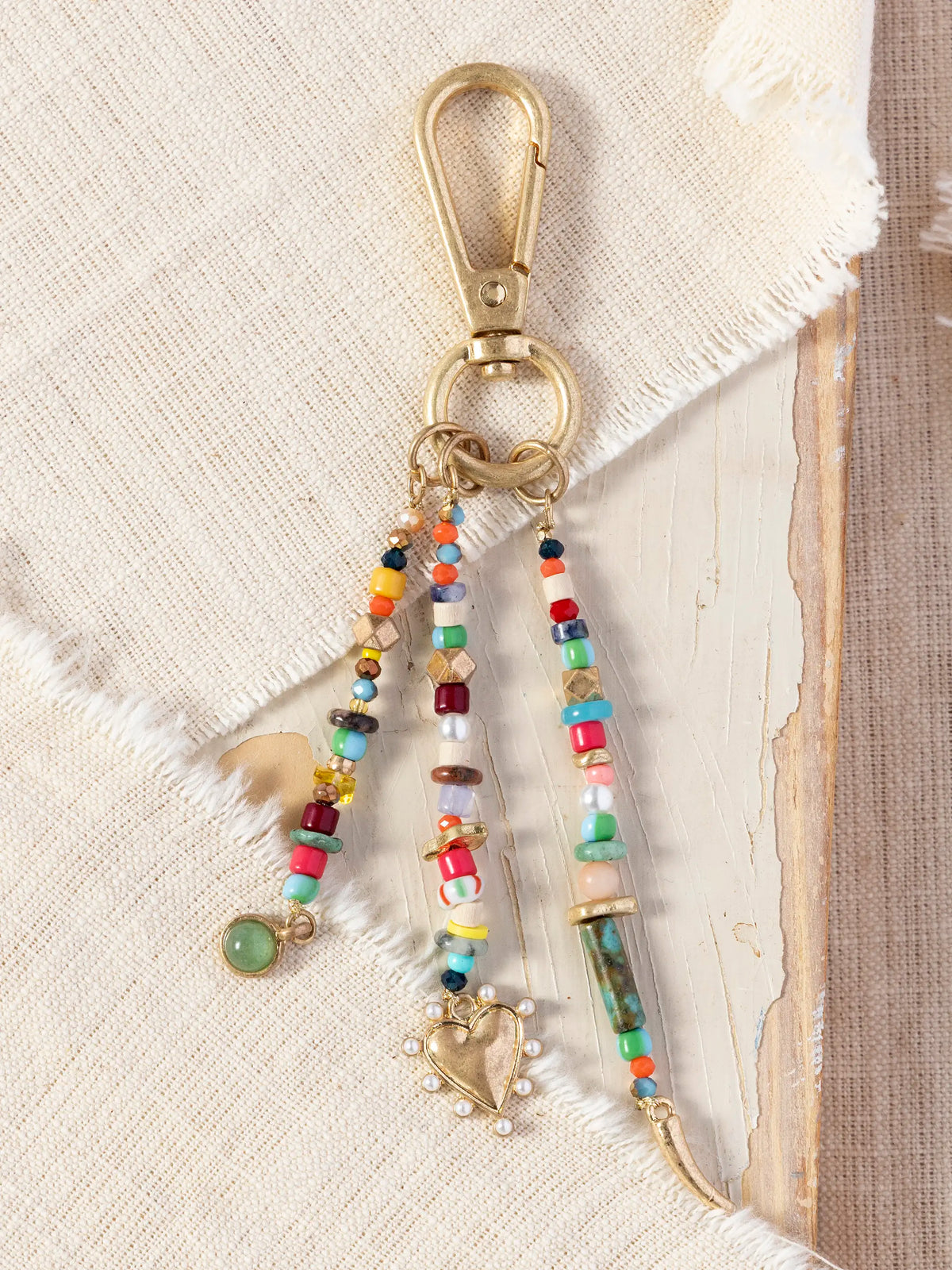 Beaded Keychain Bag Charm - Rainbow Heart