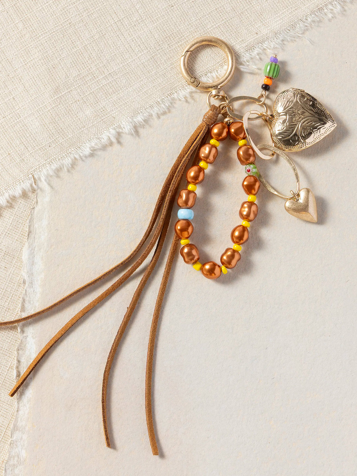 Beaded Keychain Bag Charm - Leather Heart