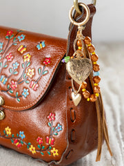 Beaded Keychain Bag Charm - Leather Heart