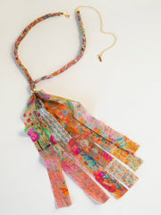 Braided Bandana Necklace - Pink Floral Patchwork