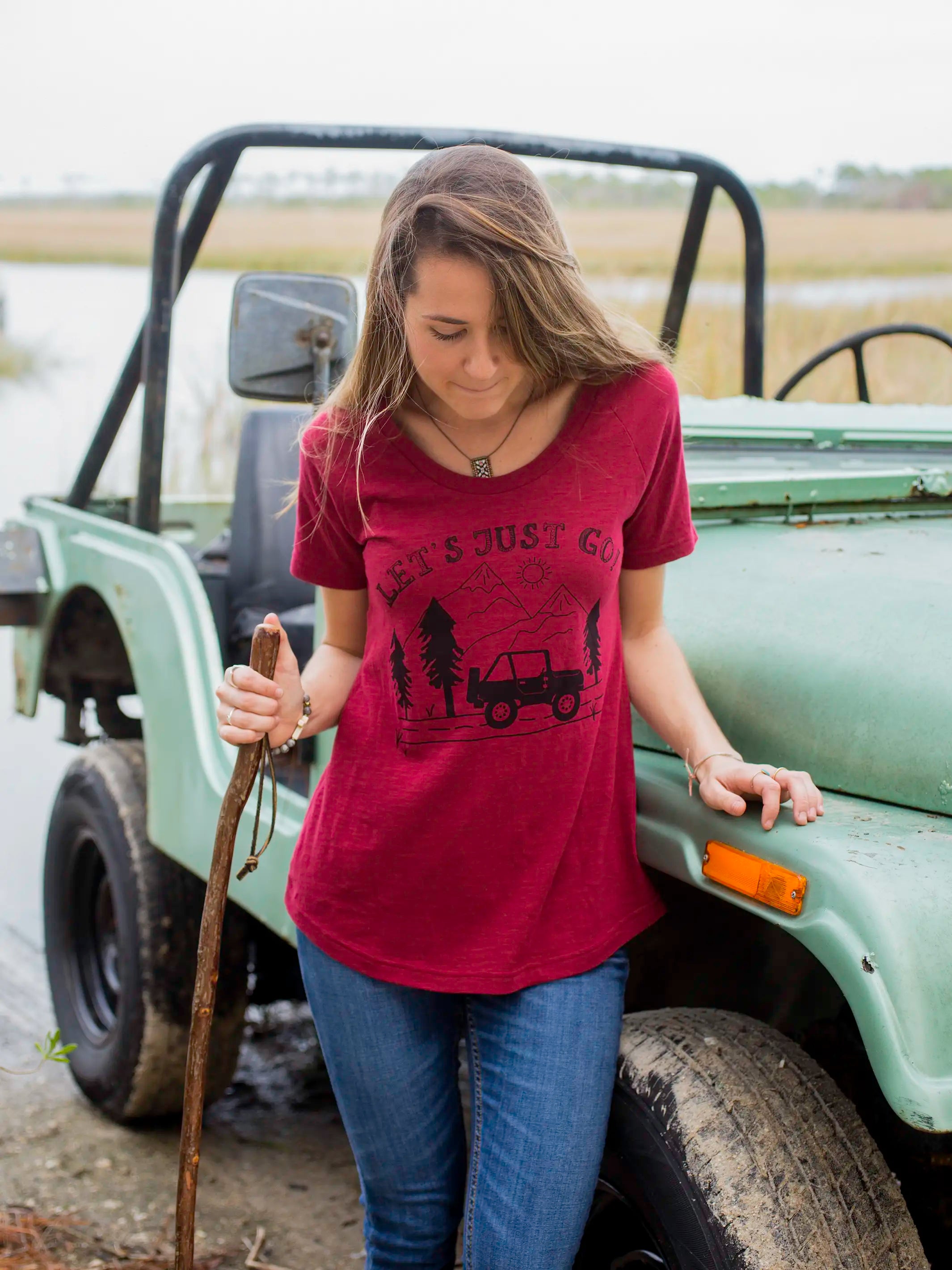 Boho Cotton Tee Shirt - Let's Just Go Cranberry