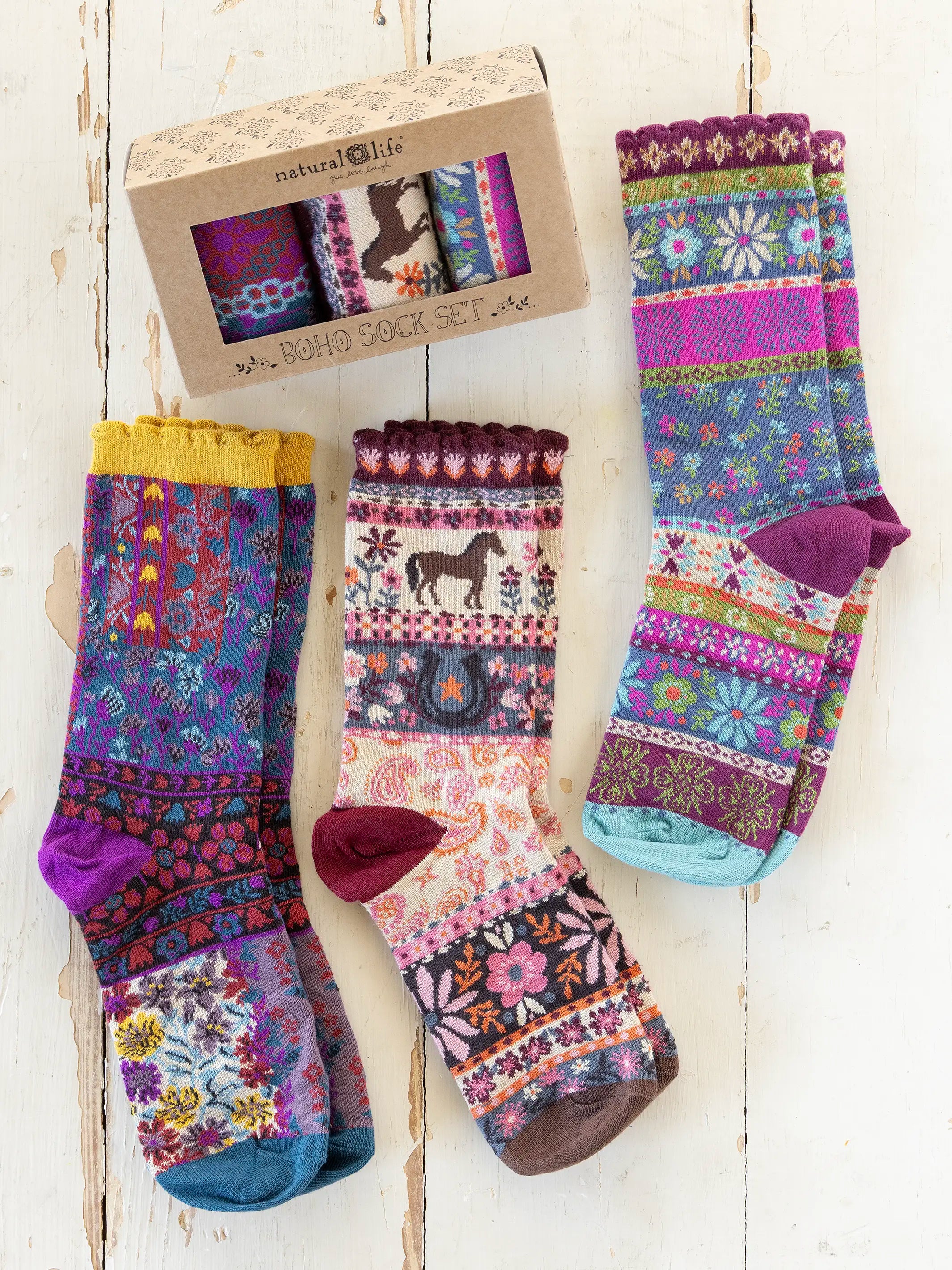 Boxed Boho Sock Set, Set of 3 - Horse