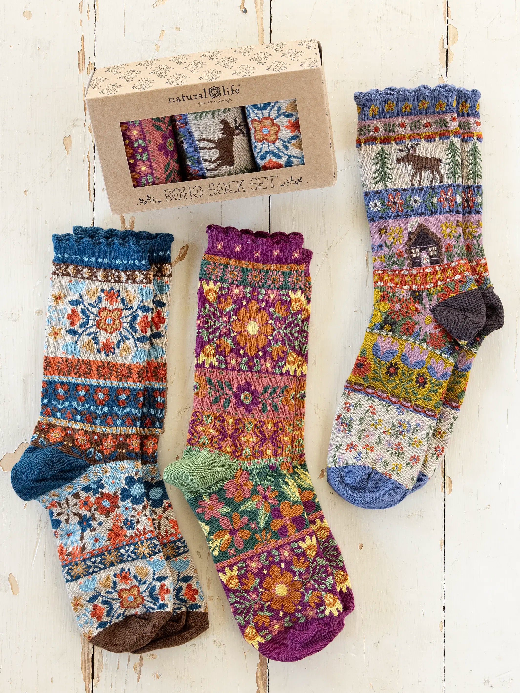 Boxed Boho Sock Set, Set of 3 - Maroon Moose