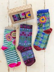 Boxed Boho Sock Set, Set of 3 - Retro Pink Floral