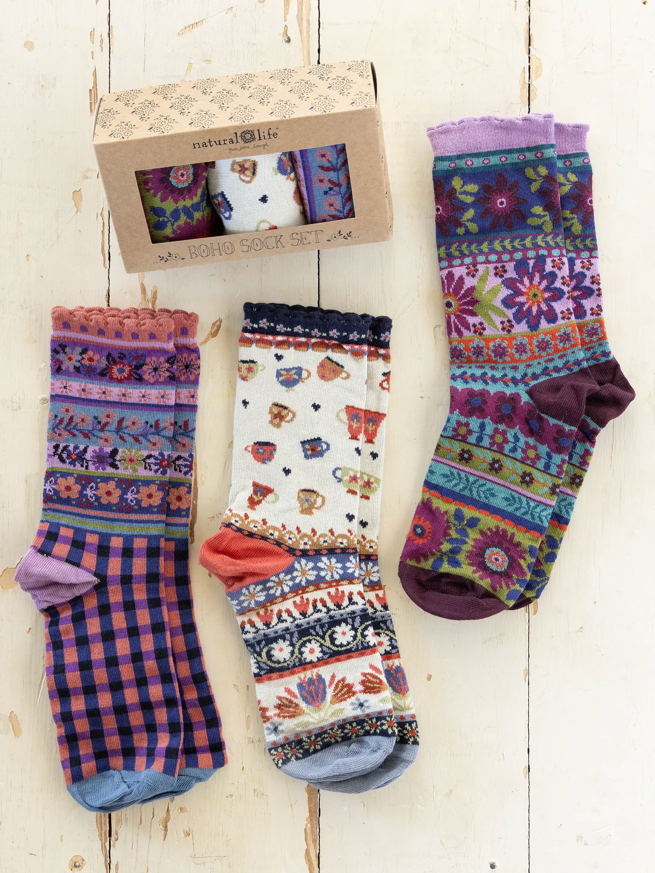 Boxed Boho Sock Set, Set of 3 - Coffee Cups