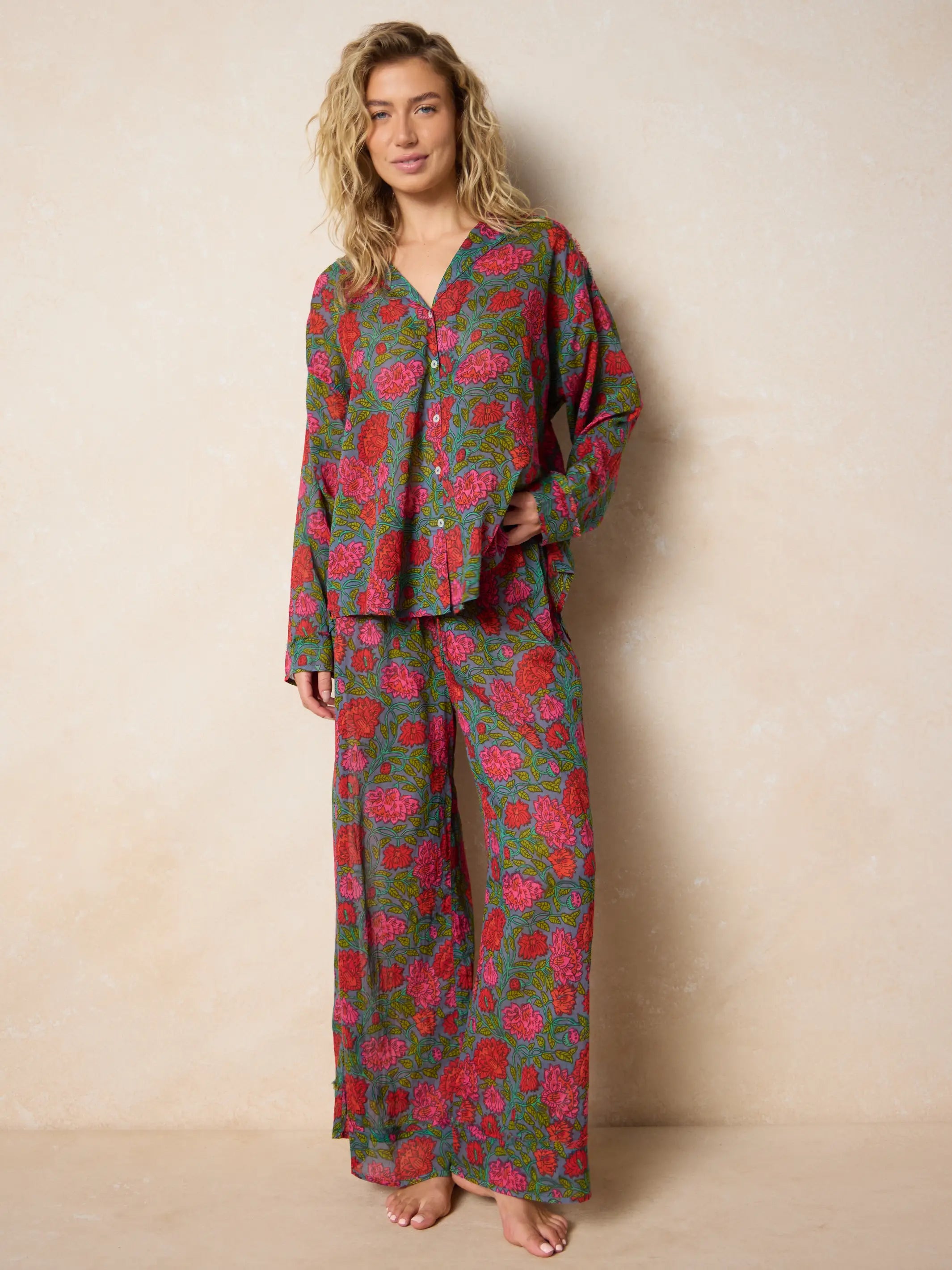 Dreamy Cotton Pajama Set - Blue Lush Zinnias