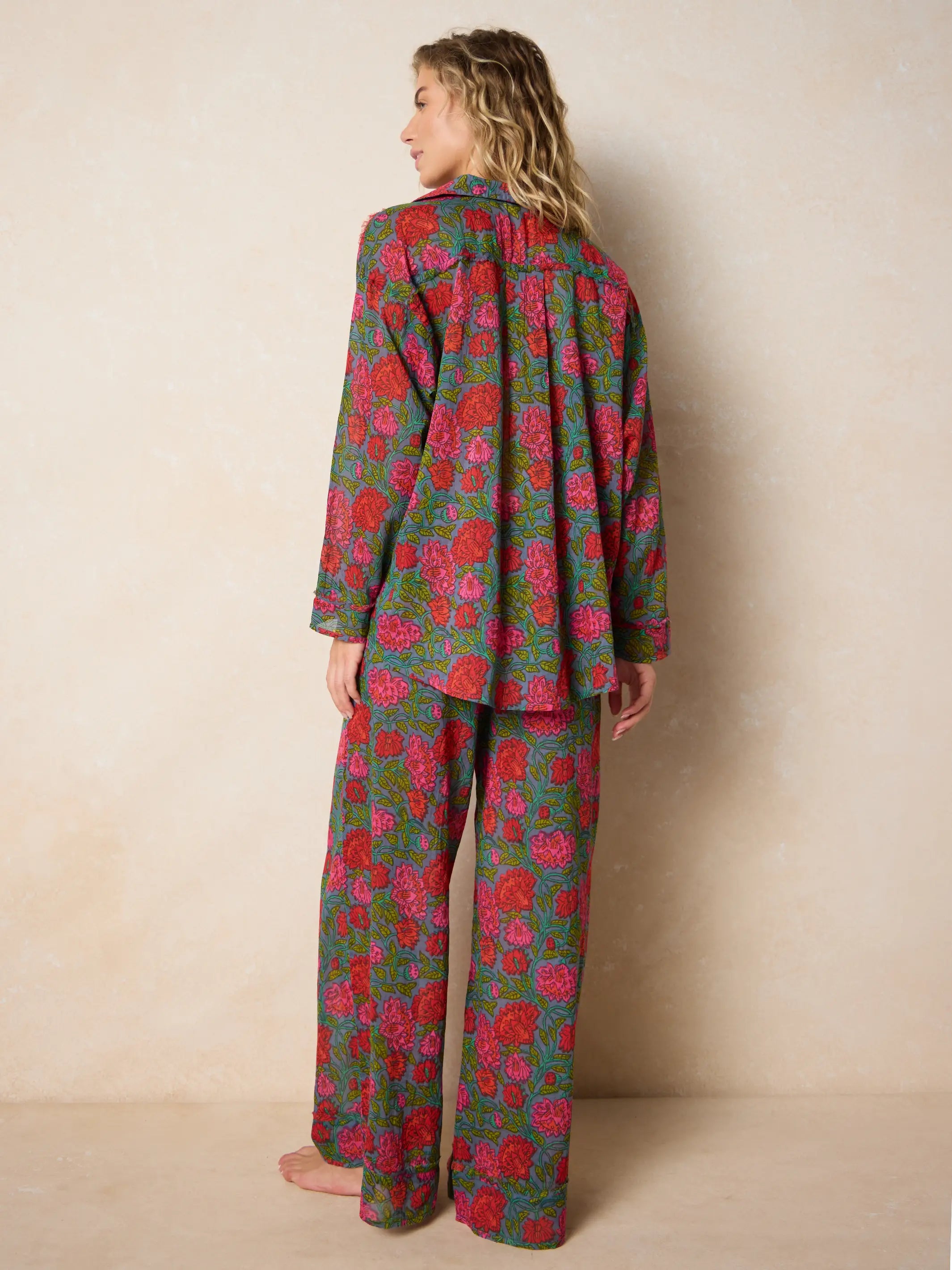 Dreamy Cotton Pajama Set - Blue Lush Zinnias