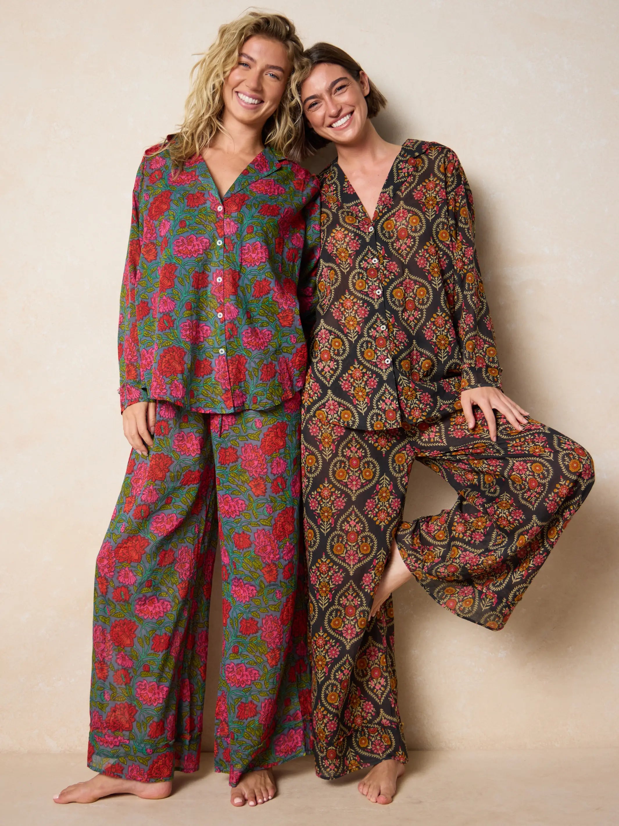 Dreamy Cotton Pajama Set - Blue Lush Zinnias