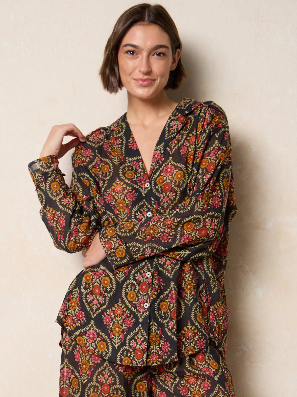 Dreamy Cotton Pajama Set - Charcoal Willow Medallion