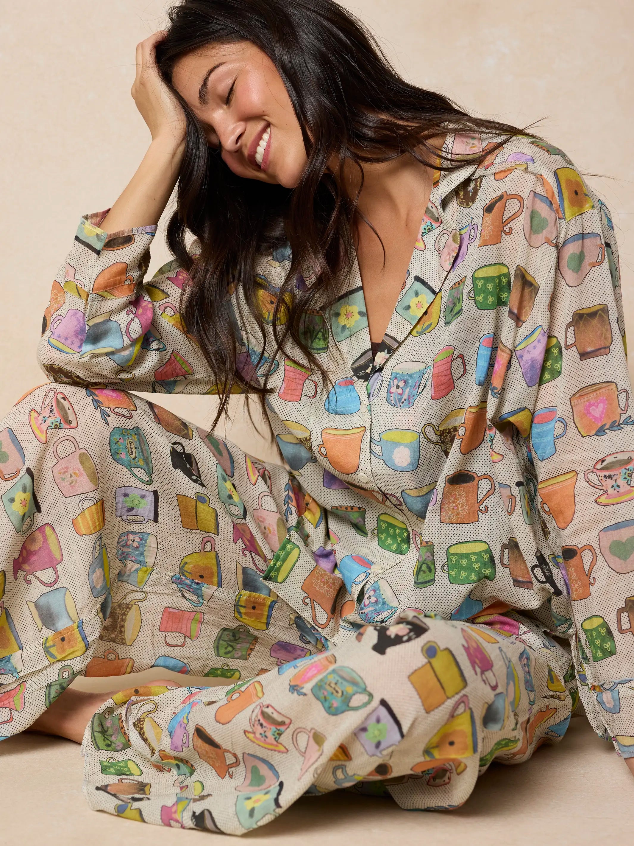 Dreamy Cotton Pajama Set - Coffee Cups