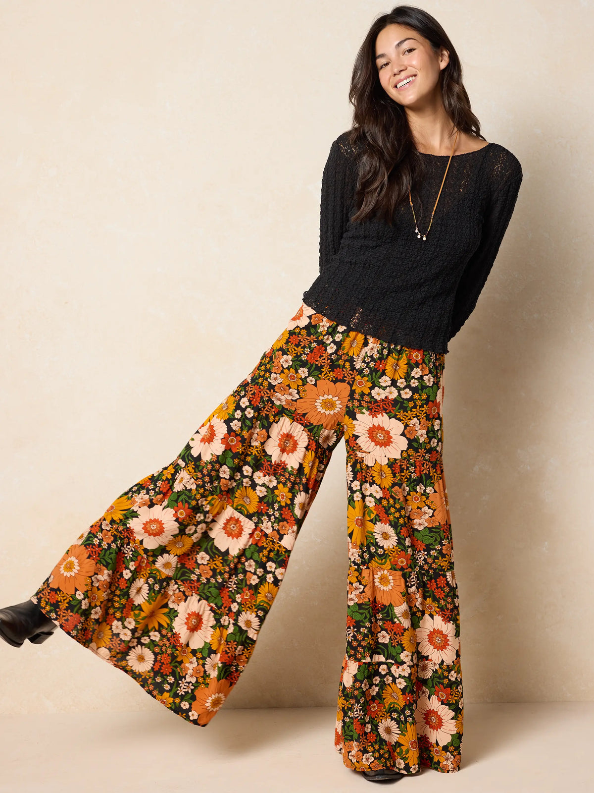 Patti Palazzo Pant -  Orange Floral Cotton
