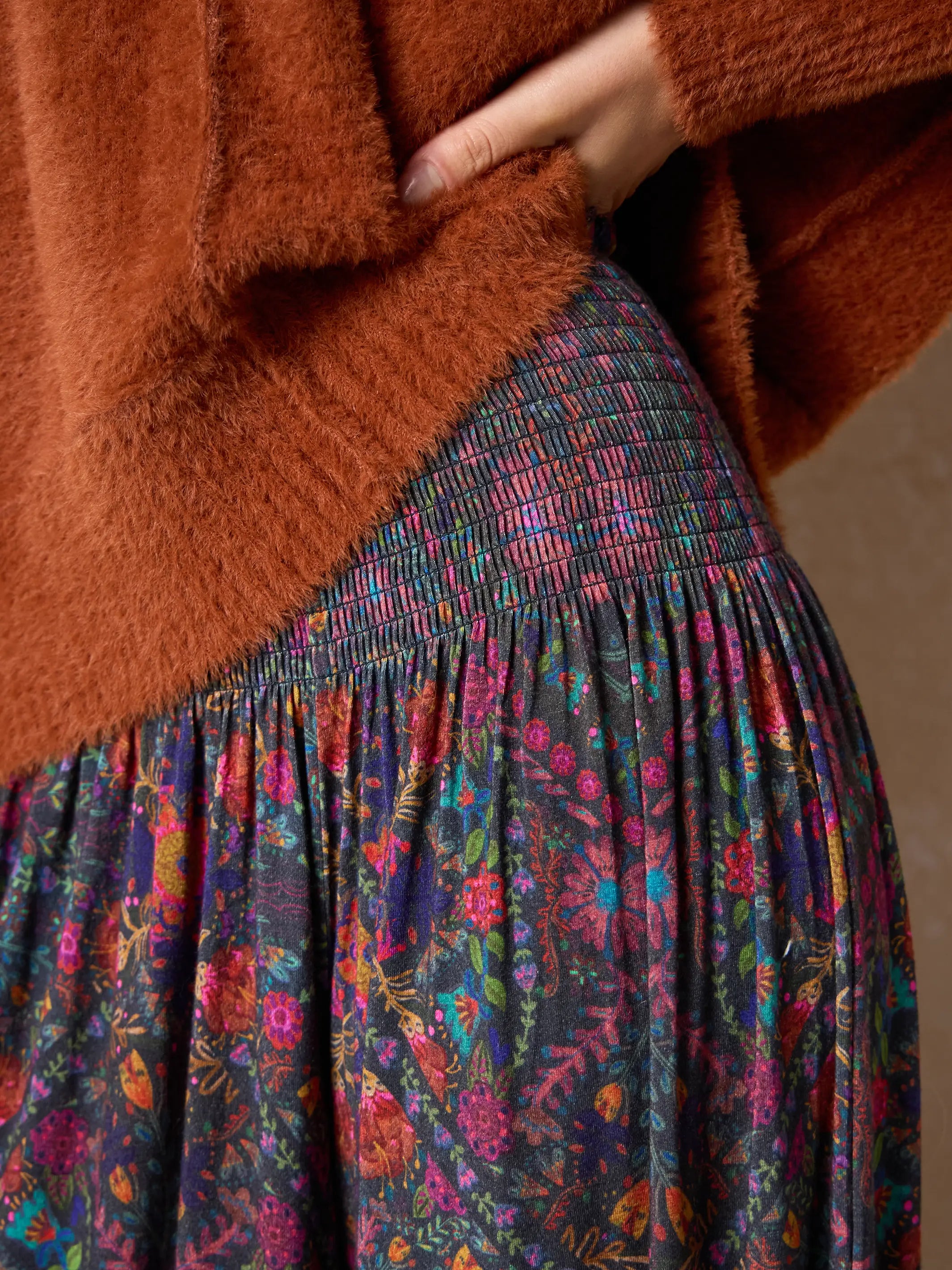 Make A Move "ButterSoft" Knit Palazzo Pant - Mandala Charcoal Floral