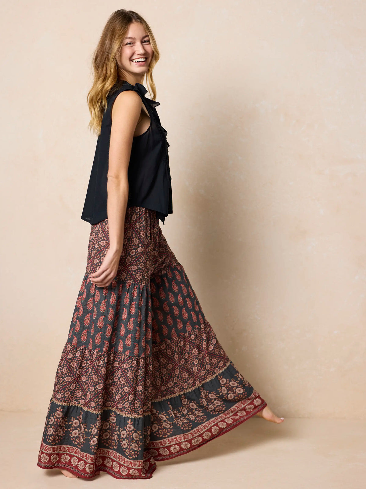 Patti Palazzo Pant - Wildflower Medallion Border