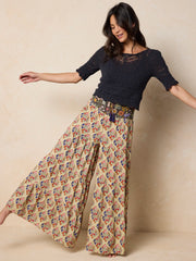 Cami Tie-Front Palazzo Pant - Ditsy Diamonds Cream