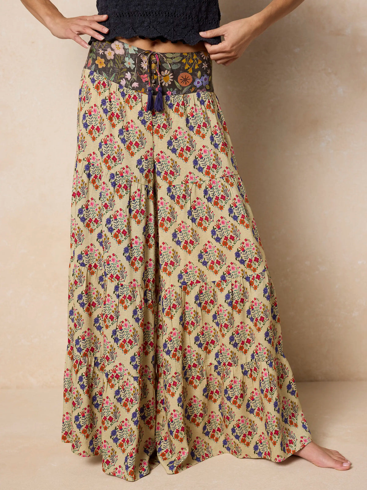 Cami Tie-Front Palazzo Pant - Ditsy Diamonds Cream