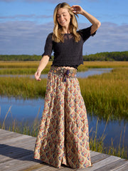 Cami Tie-Front Palazzo Pants - Ditsy Diamonds Cream