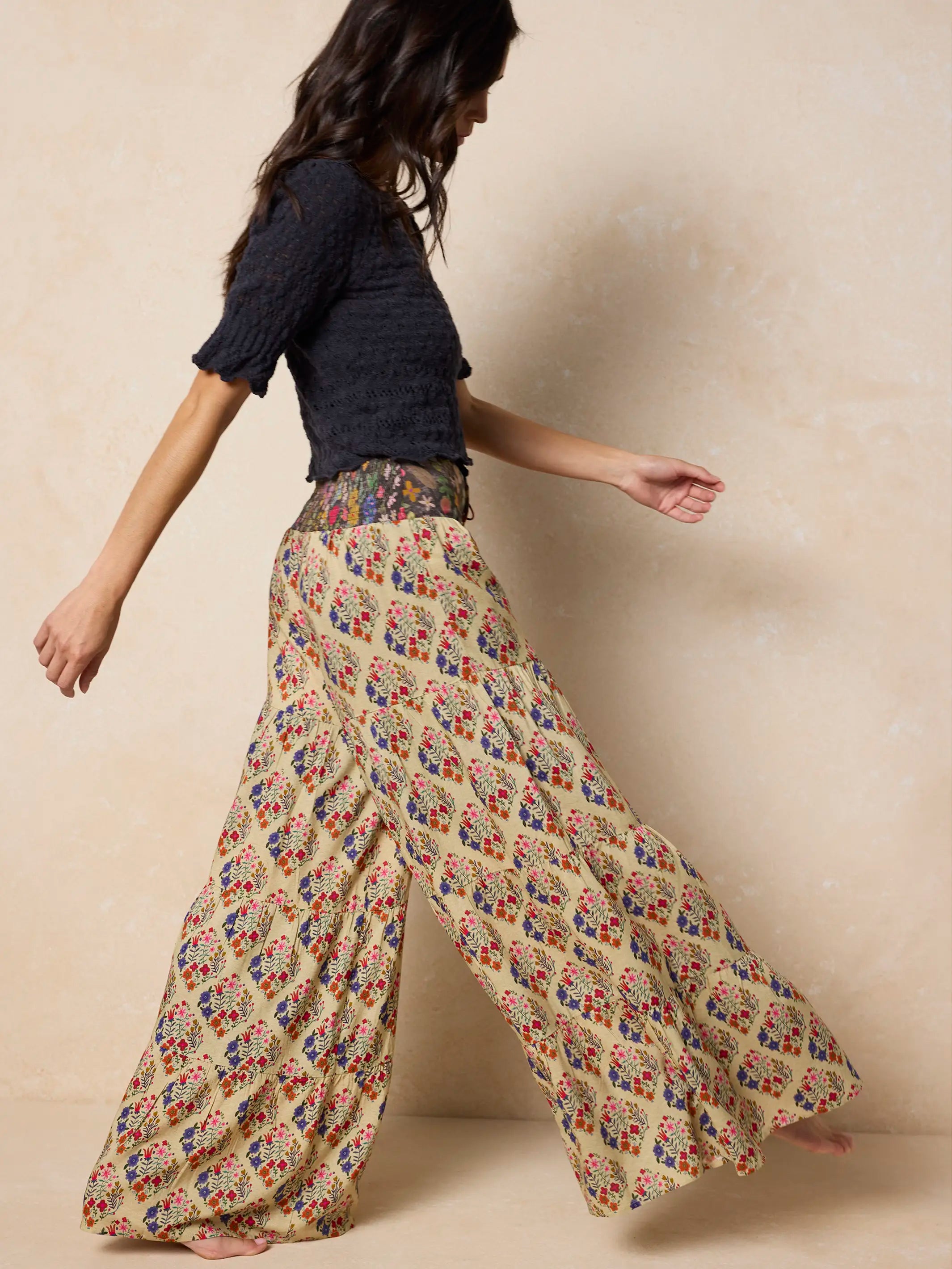 Cami Tie-Front Palazzo Pant - Ditsy Diamonds Cream