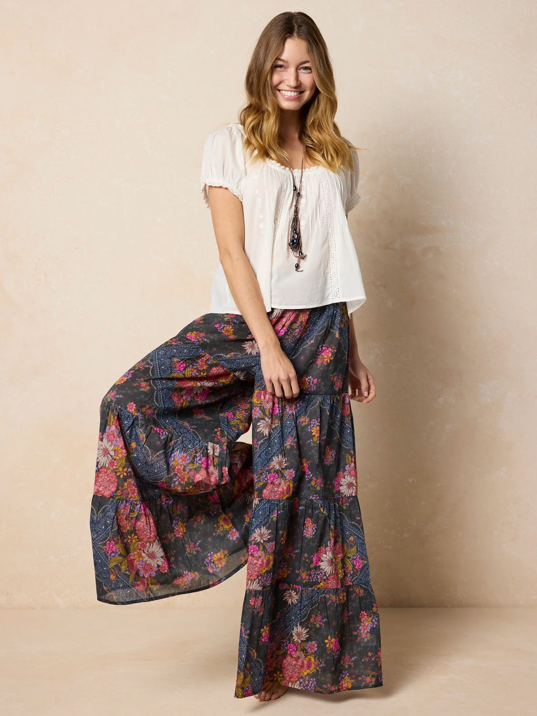 Patti Palazzo Pants - English Garden Charcoal Cotton