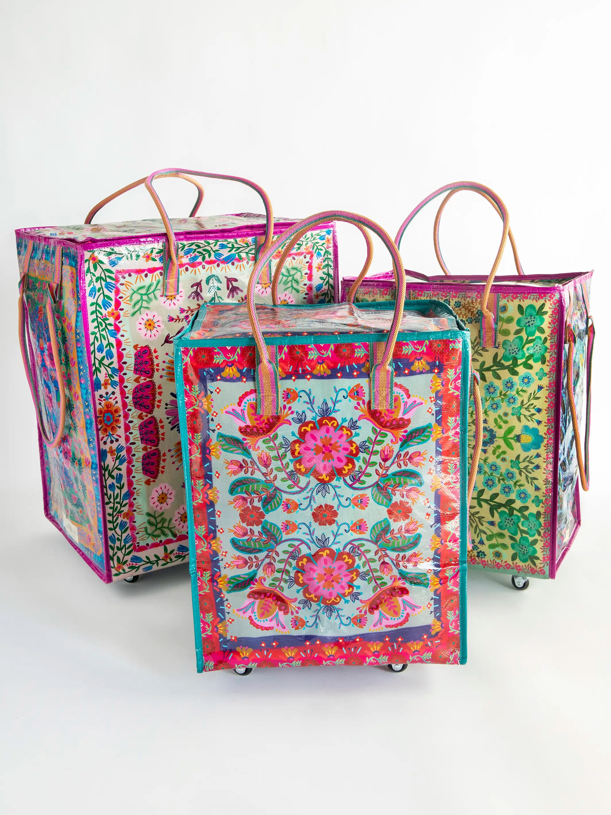 Rolling Tote Bag - Red Folk Flower