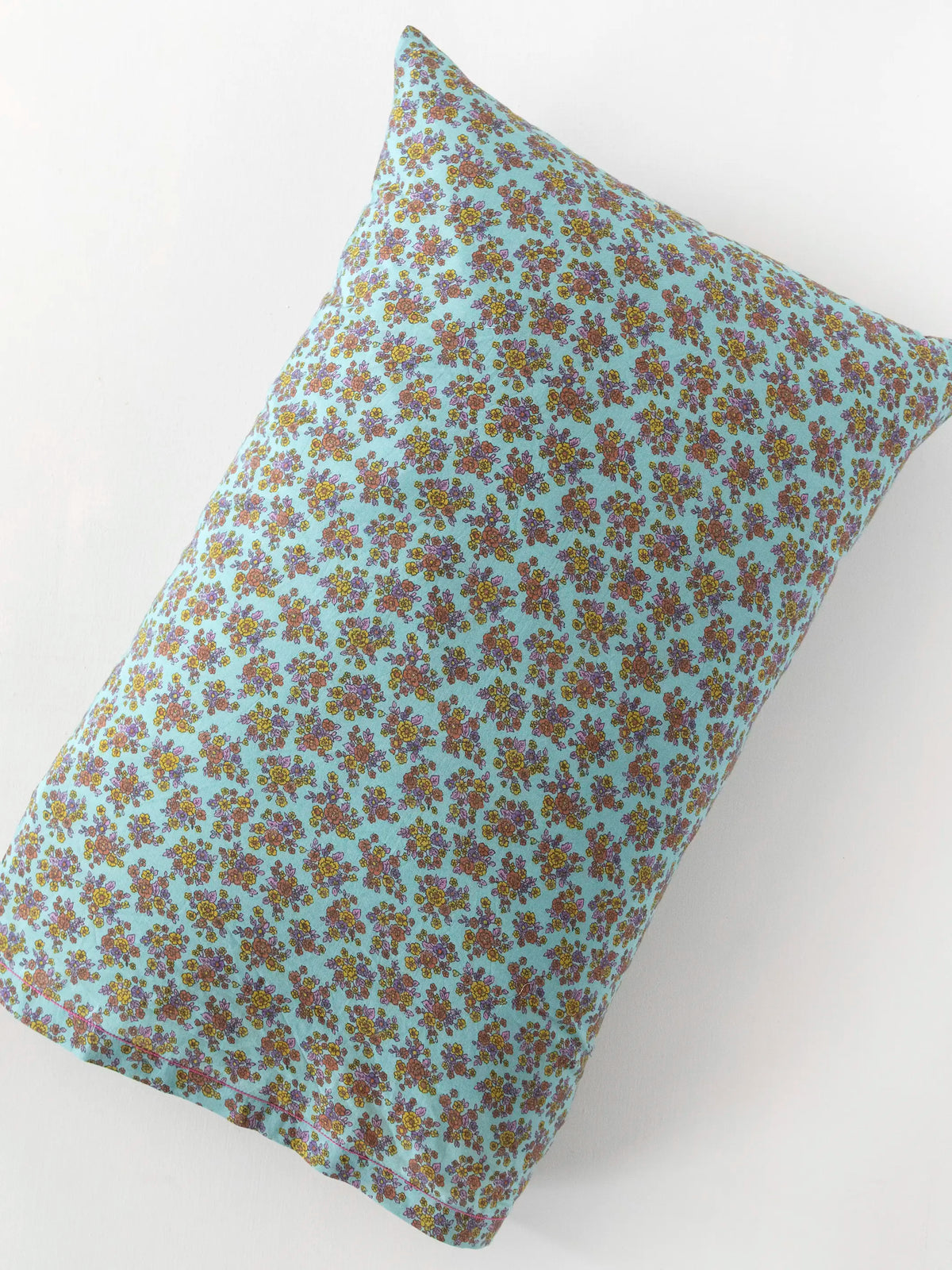 Mix & Match Cotton Pillowcase, Single - Turquoise Folk Floral
