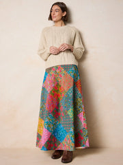 Amour Velvet Maxi Skirt - Bright Patchwork Zinnias