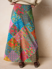 Amour Velvet Maxi Skirt - Bright Patchwork Zinnias