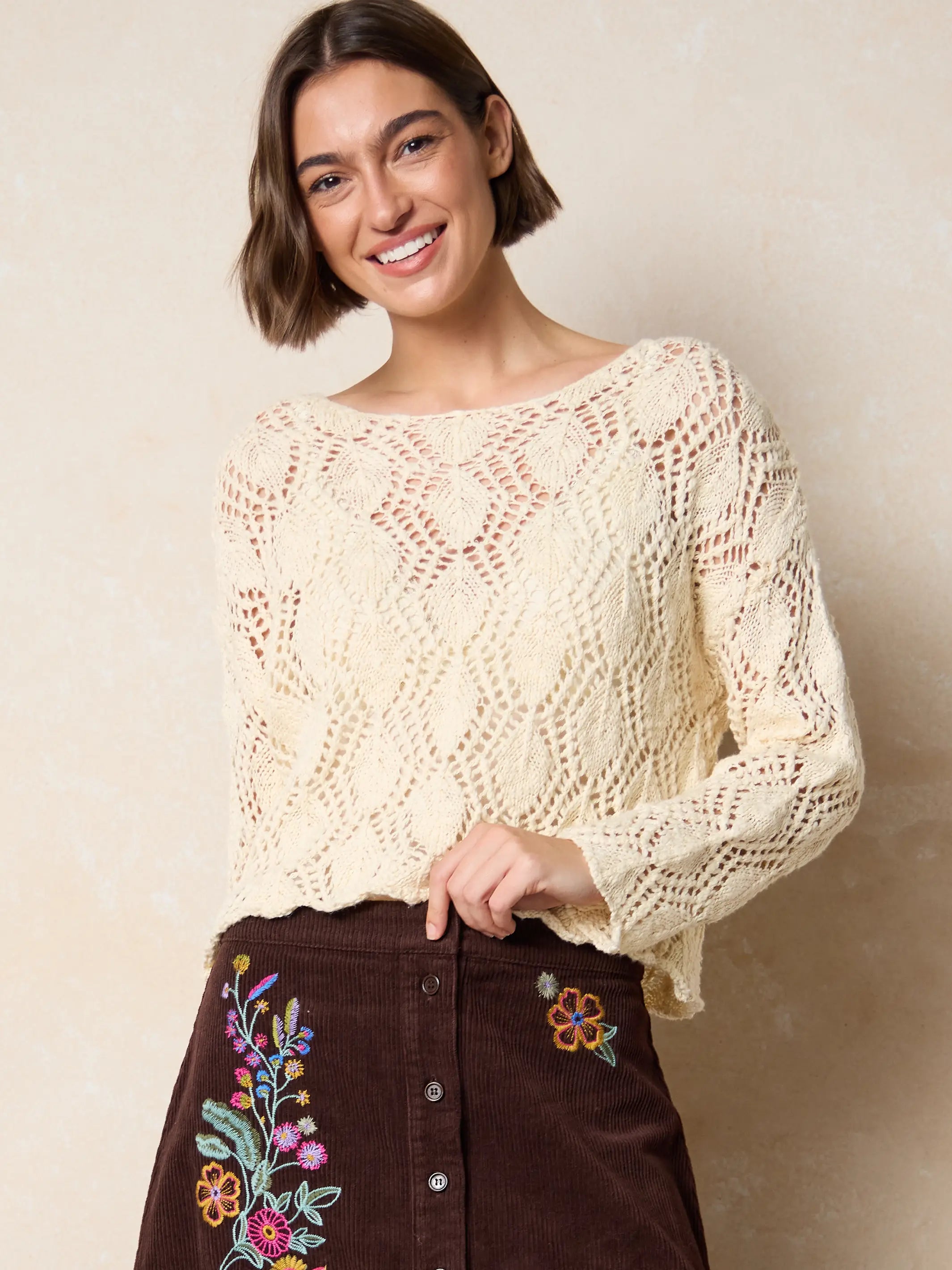 Blythe Cropped Cotton Sweater - Cream