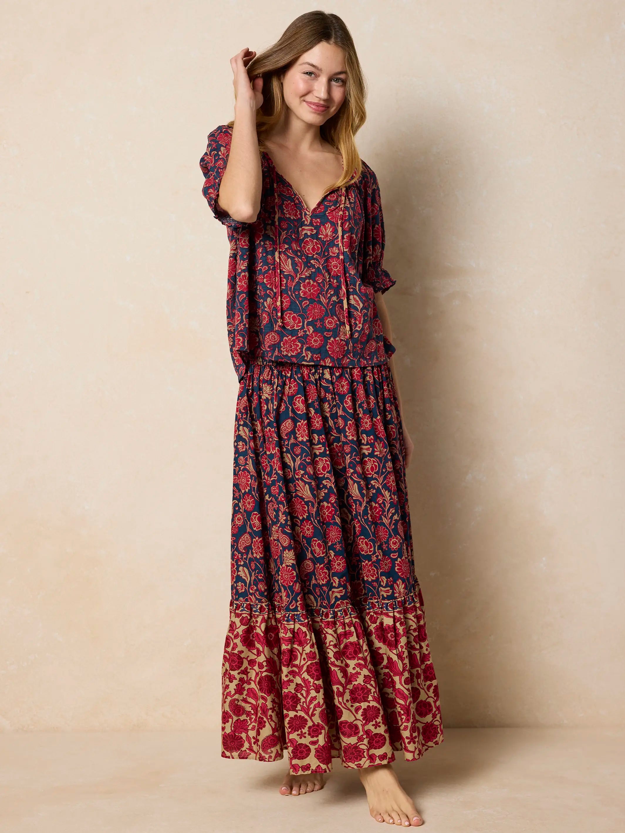 Flora Convertible Maxi Skirt - Ornate Paisley Navy Cotton