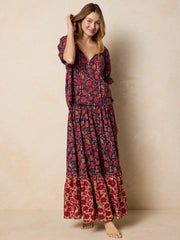 Flora Convertible Maxi Skirt - Ornate Paisley Navy Cotton