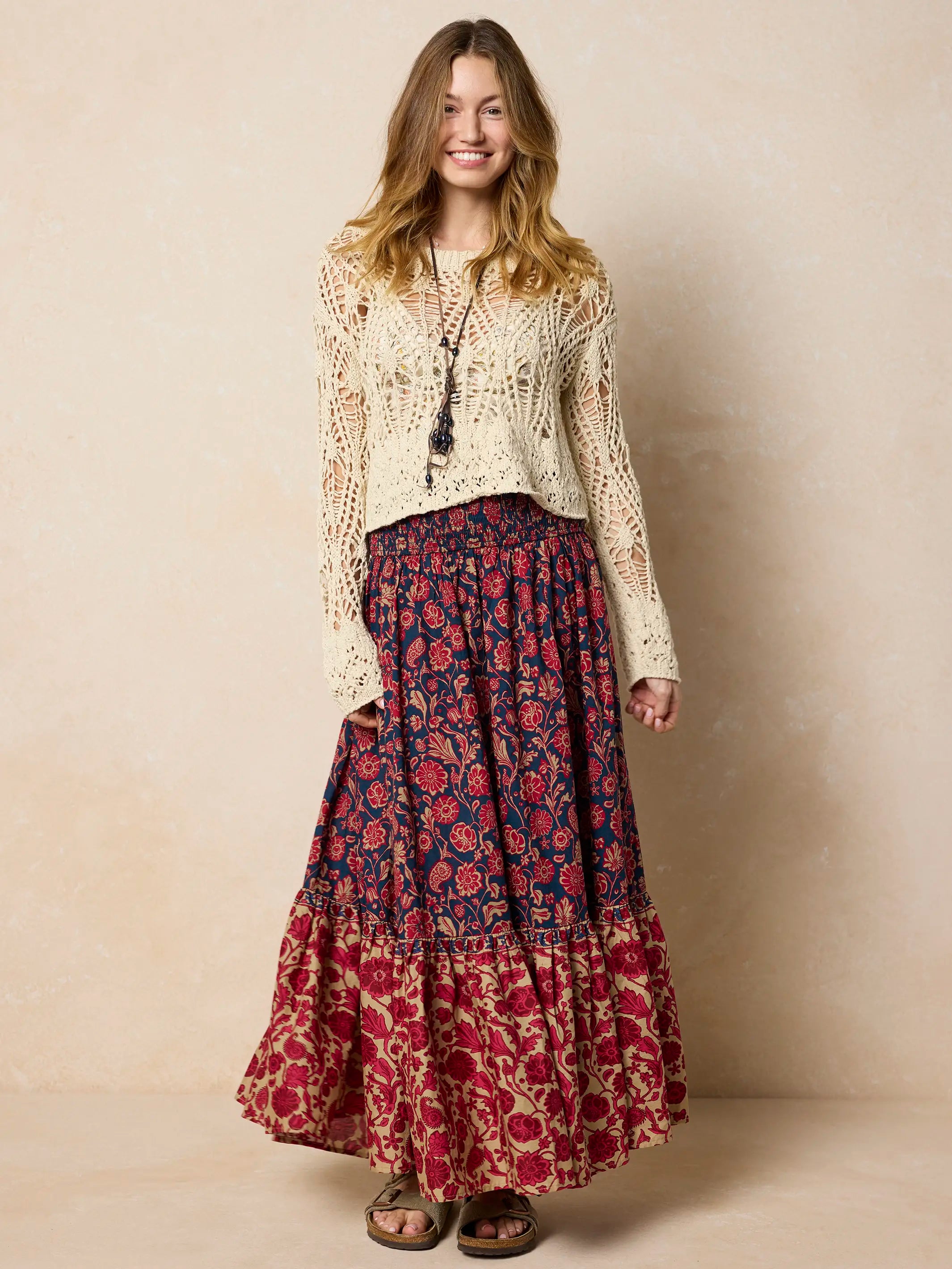 Flora Convertible Maxi Skirt - Ornate Paisley Navy Cotton