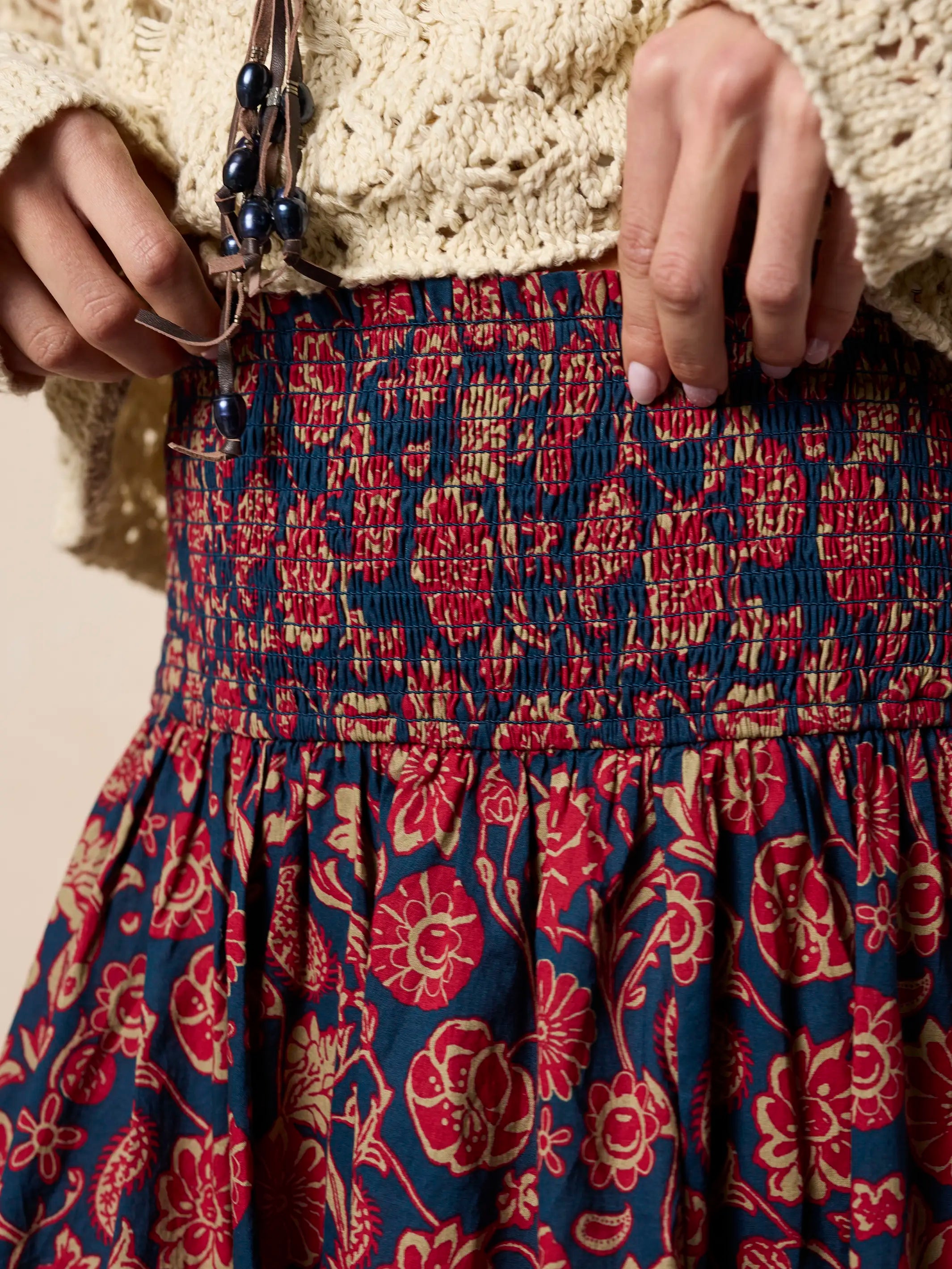 Flora Convertible Maxi Skirt - Ornate Paisley Navy Cotton