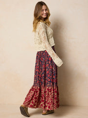Flora Convertible Maxi Skirt - Ornate Paisley Navy Cotton