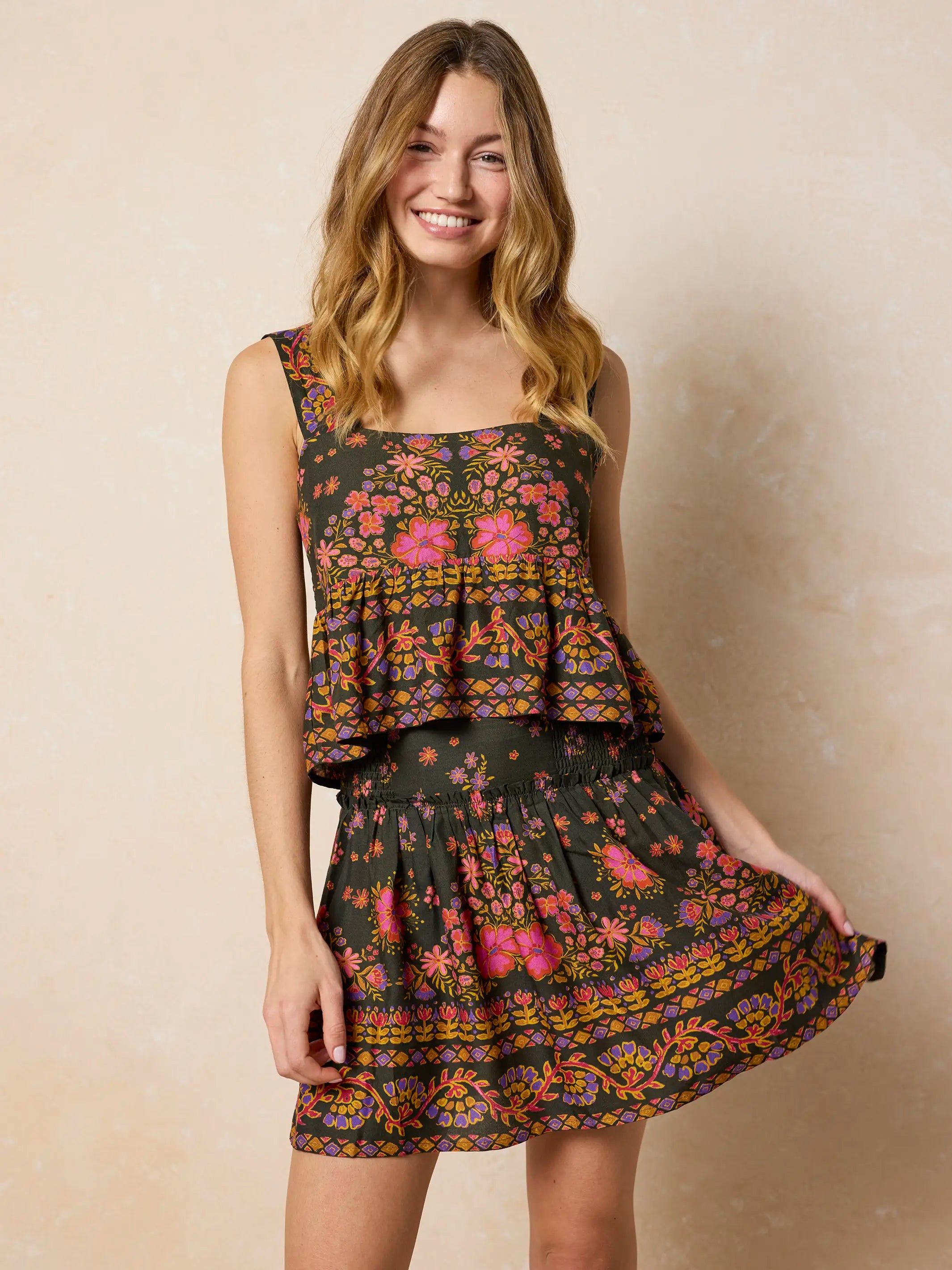 Malia Mini Skirt - Blooming Bandana Charcoal