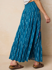 Hanna Embroidered Convertible Maxi Skirt - Block Stamp Indigo