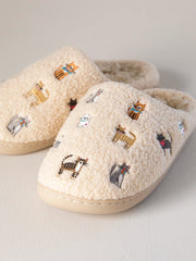 Embroidered Sherpa Slippers - Cats