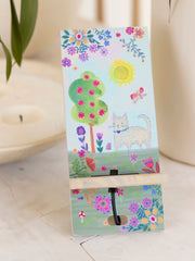 Wooden Phone Stand - Light Blue Cat