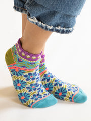Cozy Ankle Socks, Set of 3 - Turquoise Pink