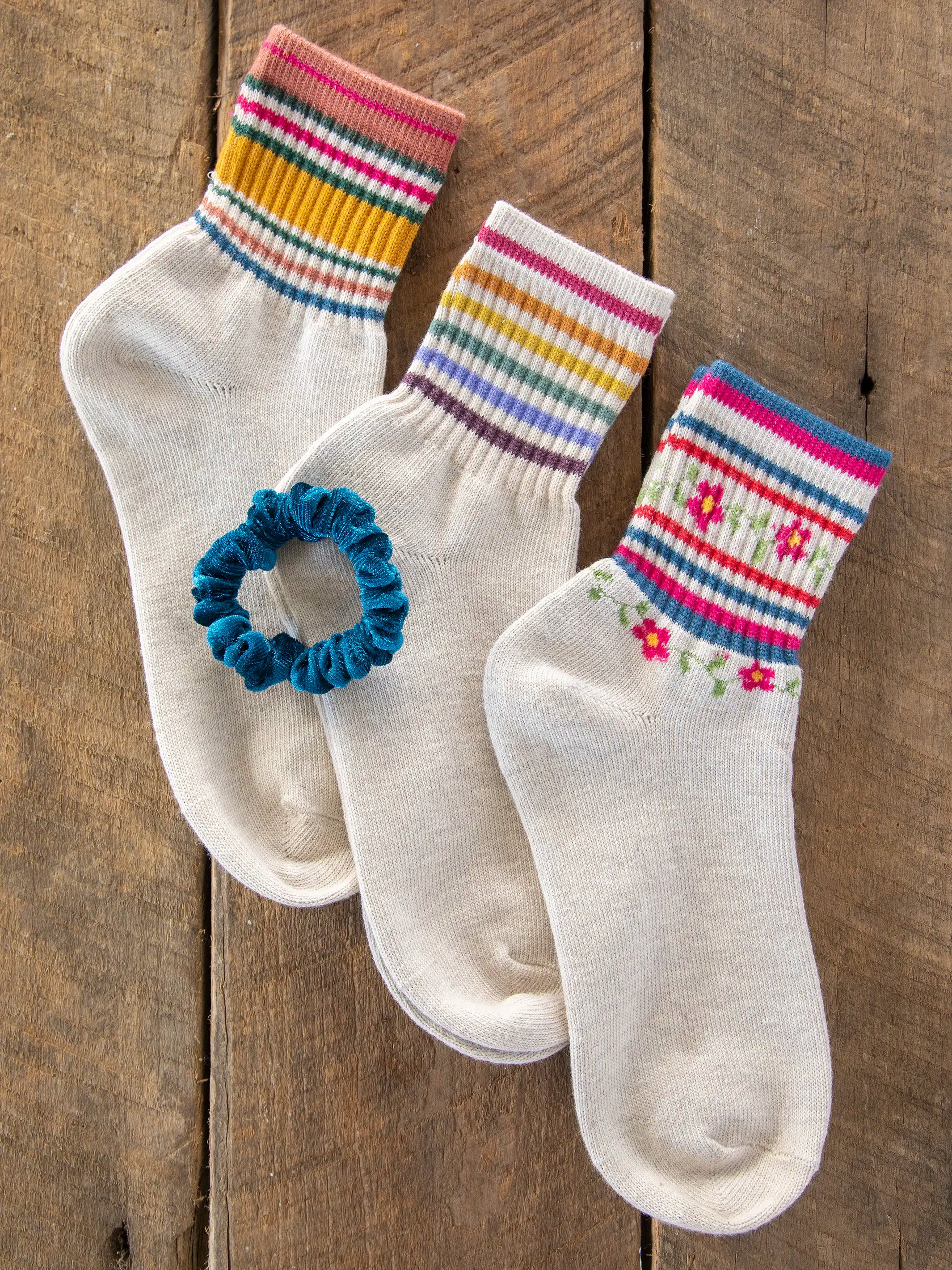 Striped Retro Crew Socks, Set of 3 - Rainbow