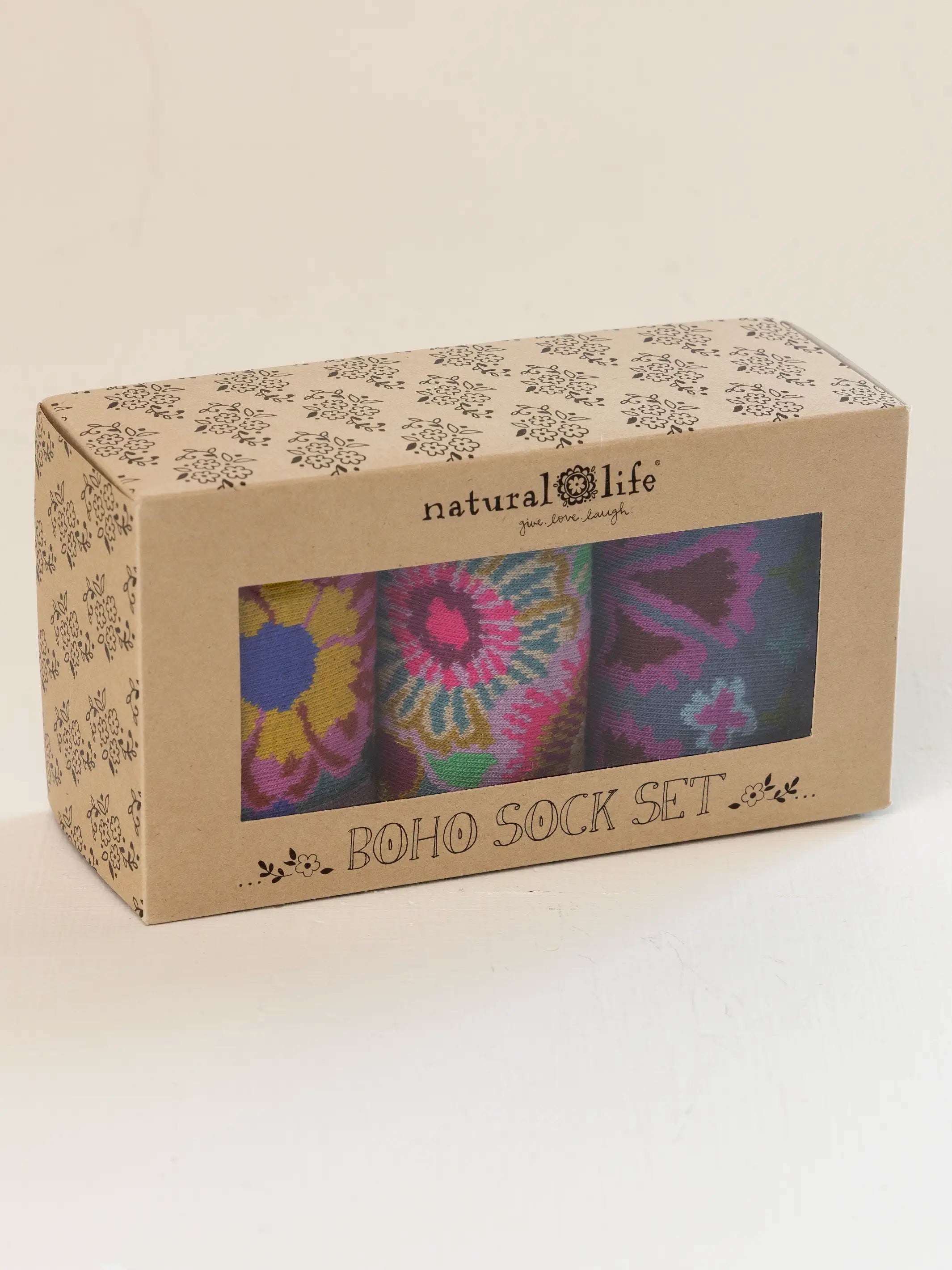 Boxed Boho Sock Set, Set of 3 - Retro Pink Floral