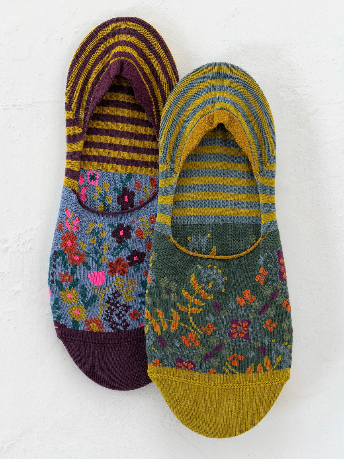 No Show Socks, Set of 2 - Jewel Border