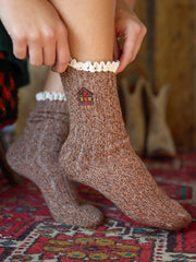 Little Things Embroidered Socks - Cabin